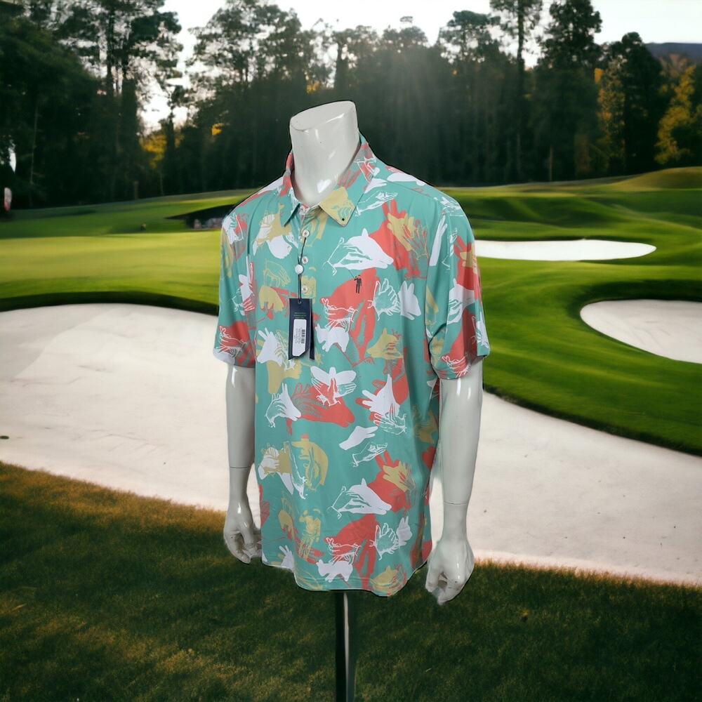 William Murray Retro Style Seafoam Happy Hands Club Polo Golf Shirt Mens 2XL